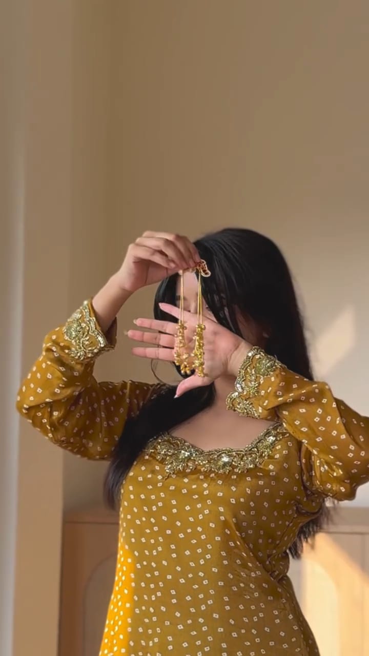 ‘Noor’ Farshi Salvar Set - Mustard