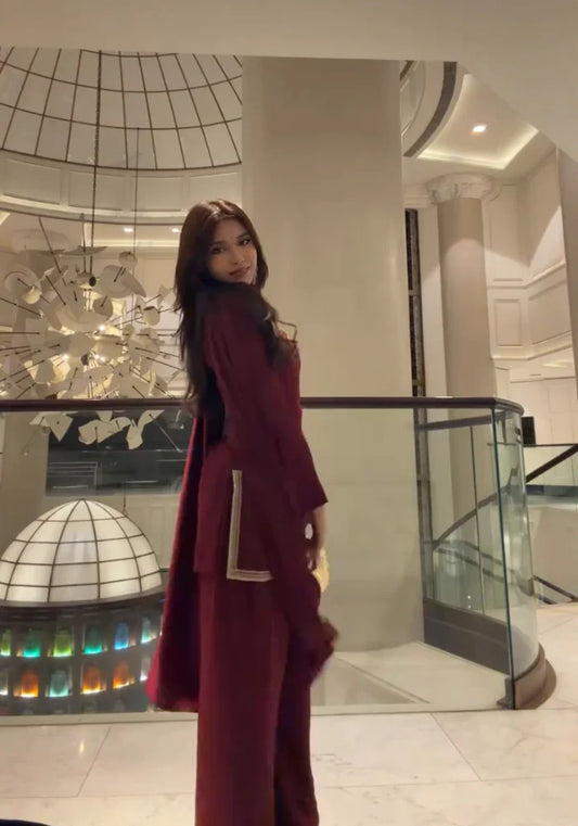 Maroon Georgette Suit – Kurta, Pant & Dupatta Set