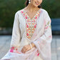 White Embroidered Chinon Solid Straight Kurta With Dupatta Set