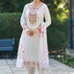 White Embroidered Chinon Solid Straight Kurta With Dupatta Set