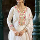 White Embroidered Chinon Solid Straight Kurta With Dupatta Set