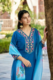 Teal Blue Embroidered Chinon Solid Straight Kurta With Dupatta Set