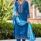 Teal Blue Embroidered Chinon Solid Straight Kurta With Dupatta Set