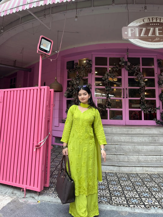 Pure Modal Fern Green Kurta Set with Dupatta