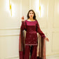 SOLID PURPLE EMBROIDERED KURTA WITH FARSHI SHALWAR AND DUPATTA