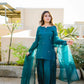 SOLID PEACOCK HAND EMBELLISHED KURTA WITH FARSHI SHALWAR AND DUPATTA