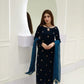 SOLID PEACOCK VELVET KURTA WITH STRAIGHT PANTS AND DUPATTA