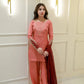 SOLID PEACH HAND EMBELLISHED KURTA WITH FARSHI SHALWAR AND DUPATTA
