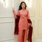SOLID PEACH HAND EMBELLISHED KURTA WITH FARSHI SHALWAR AND DUPATTA