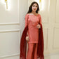 SOLID PEACH HAND EMBELLISHED KURTA WITH FARSHI SHALWAR AND DUPATTA