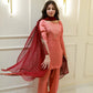 SOLID PEACH HAND EMBELLISHED KURTA WITH FARSHI SHALWAR AND DUPATTA