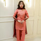 SOLID PEACH HAND EMBELLISHED KURTA WITH FARSHI SHALWAR AND DUPATTA