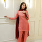 SOLID PEACH HAND EMBELLISHED KURTA WITH FARSHI SHALWAR AND DUPATTA