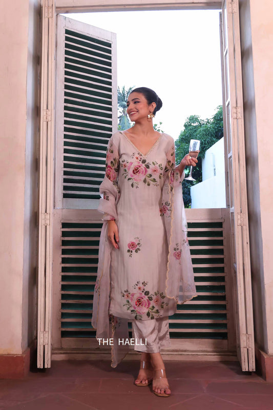 Tara Grey Organza Kurta Set