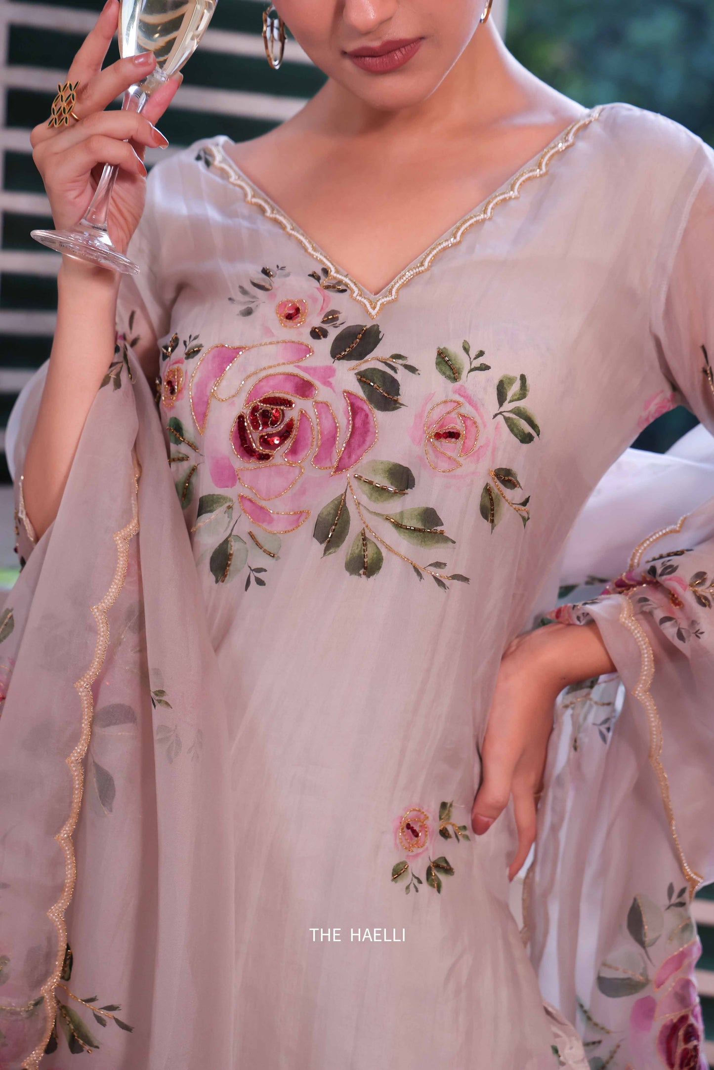 Tara Grey Organza Kurta Set