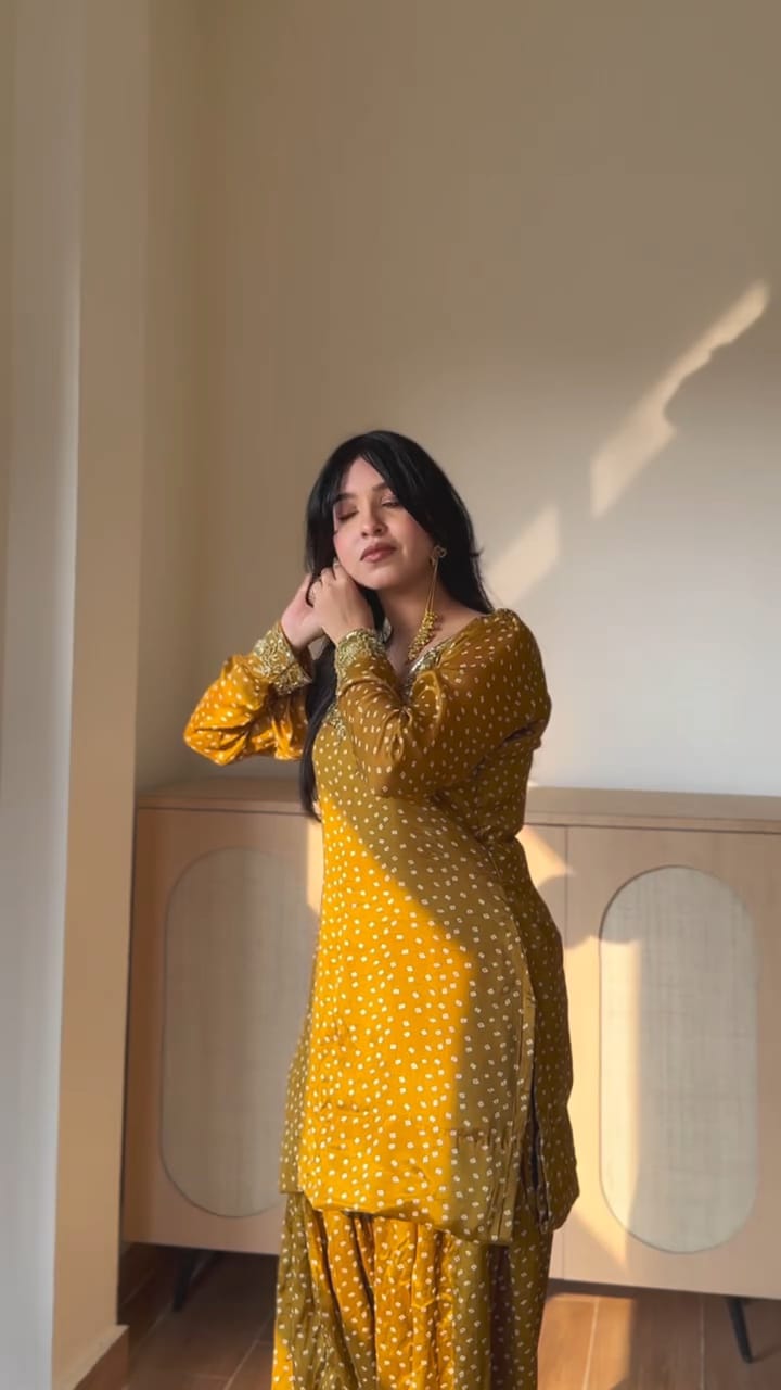 ‘Noor’ Farshi Salvar Set - Mustard