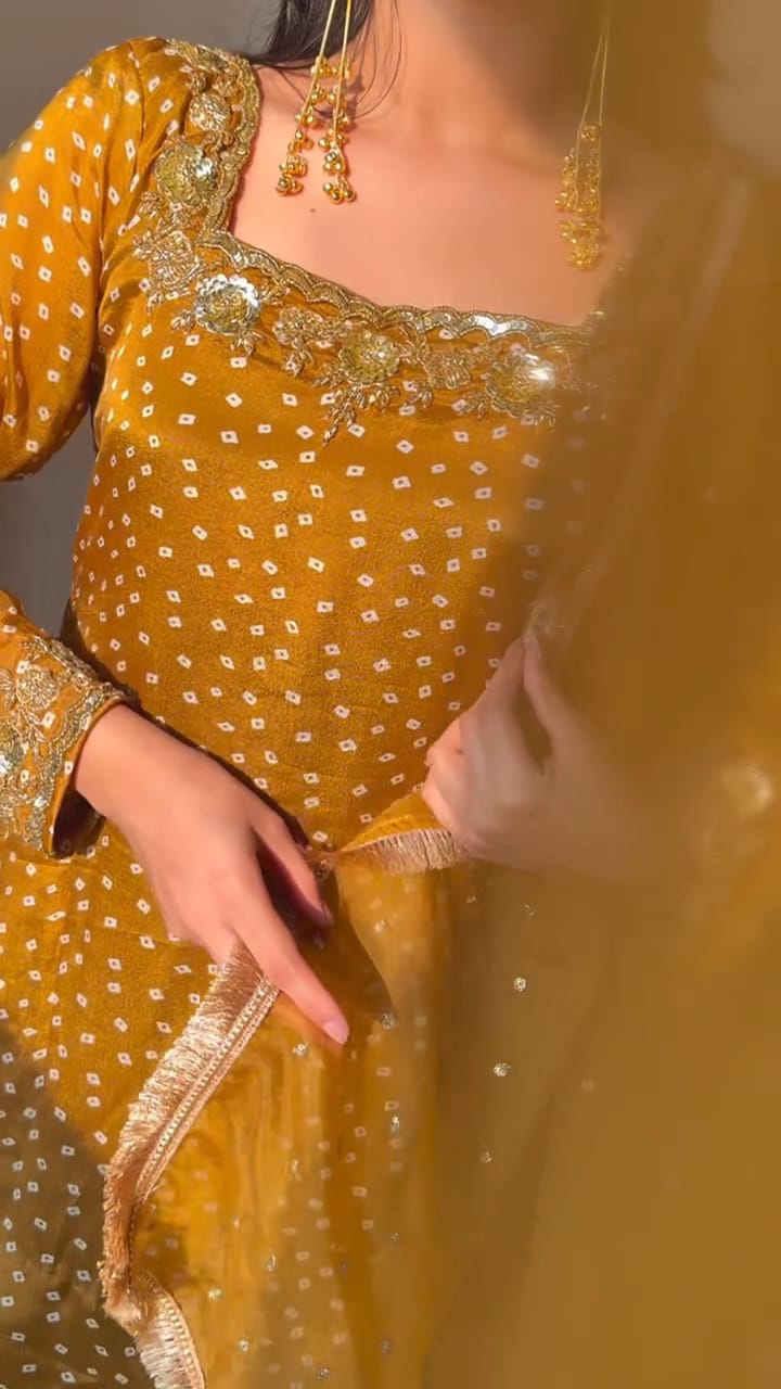 ‘Noor’ Farshi Salvar Set - Mustard