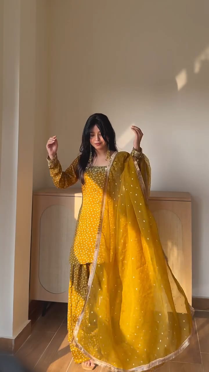 ‘Noor’ Farshi Salvar Set - Mustard